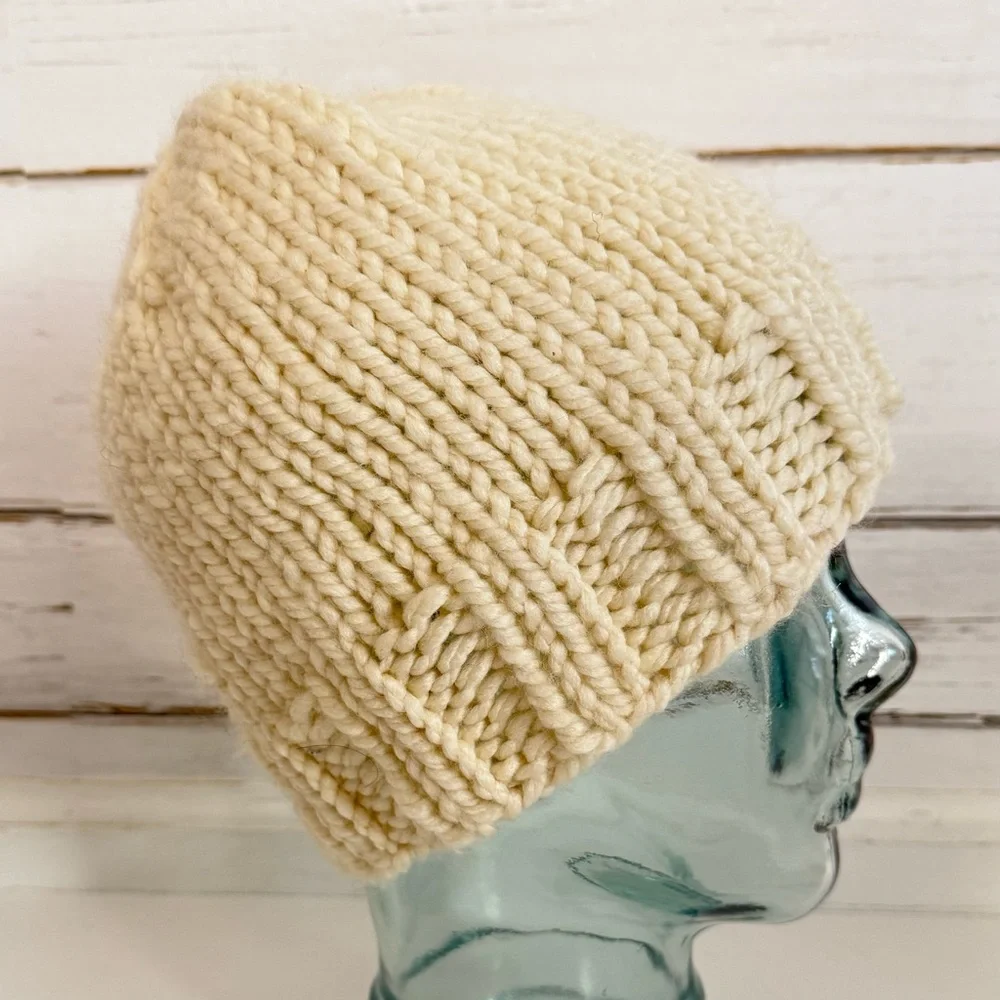 Hand-Knit Cream Beanie